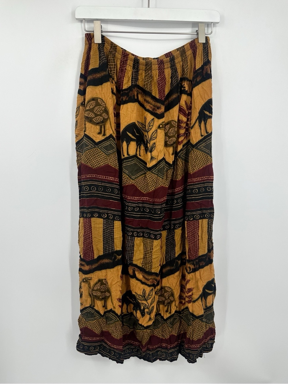 Vintage Y2K African Animal Maxi Skirt Size Large Boho Whimsical Flowy